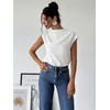 image:imageMakeMeChic Womens Draped Neck Tops Cap Sleeve Mock Neck Keyhole Work Shirt Summer BlouseWhite