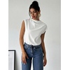 image:imageMakeMeChic Womens Draped Neck Tops Cap Sleeve Mock Neck Keyhole Work Shirt Summer BlouseWhite