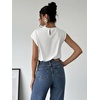 image:imageMakeMeChic Womens Draped Neck Tops Cap Sleeve Mock Neck Keyhole Work Shirt Summer BlouseWhite