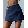 image:imageMakeMeChic Womens Elegant Fall Mini Skirt Wrap A Line Metal Buckle Short SkortsDark Blue