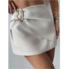 image:imageMakeMeChic Womens Elegant Fall Mini Skirt Wrap A Line Metal Buckle Short SkortsWhite