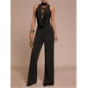image:imageMakeMeChic Womens Elegant Lace Dressy Jumpsuit Sleeveless Draped Wide Leg Pants Romper One Piece OutfitsBlack