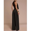 image:imageMakeMeChic Womens Elegant Lace Dressy Jumpsuit Sleeveless Draped Wide Leg Pants Romper One Piece OutfitsBlack