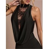 image:imageMakeMeChic Womens Elegant Lace Dressy Jumpsuit Sleeveless Draped Wide Leg Pants Romper One Piece OutfitsBlack