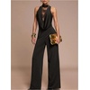 image:imageMakeMeChic Womens Elegant Lace Dressy Jumpsuit Sleeveless Draped Wide Leg Pants Romper One Piece OutfitsBlack