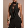 image:imageMakeMeChic Womens Elegant Lace Dressy Jumpsuit Sleeveless Draped Wide Leg Pants Romper One Piece OutfitsBlack