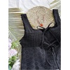 image:imageMakeMeChic Womens Eyelet Embroidery Tank Crop Tops Bow Tie Front Pleated Summer ShirtBlack