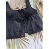 image:imageMakeMeChic Womens Eyelet Embroidery Tank Crop Tops Bow Tie Front Pleated Summer ShirtBlack