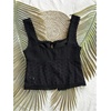 image:imageMakeMeChic Womens Eyelet Embroidery Tank Crop Tops Bow Tie Front Pleated Summer ShirtBlack