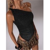 image:imageMakeMeChic Womens Glitter Off The Shoulder Tank Top Sleeveless Fitted Party Club TopsBlack