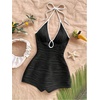 image:imageMakeMeChic Womens Halter Short Rompers Summer One Piece Jumpsuits Backless ShapewearBlack
