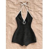 image:imageMakeMeChic Womens Halter Short Rompers Summer One Piece Jumpsuits Backless ShapewearBlack