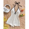image:imageMakeMeChic Womens Halter Short Rompers Summer One Piece Jumpsuits Backless ShapewearBlack White