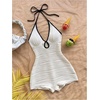 image:imageMakeMeChic Womens Halter Short Rompers Summer One Piece Jumpsuits Backless ShapewearBlack White