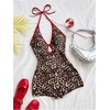 image:imageMakeMeChic Womens Halter Short Rompers Summer One Piece Jumpsuits Backless ShapewearLeopard Print