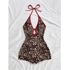 image:imageMakeMeChic Womens Halter Short Rompers Summer One Piece Jumpsuits Backless ShapewearLeopard Print
