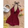 image:imageMakeMeChic Womens Halter Short Rompers Summer One Piece Jumpsuits Backless ShapewearSolid Burgundy