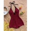 image:imageMakeMeChic Womens Halter Short Rompers Summer One Piece Jumpsuits Backless ShapewearSolid Burgundy