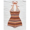image:imageMakeMeChic Womens Halter Short Rompers Summer One Piece Jumpsuits Backless ShapewearStriped Multicolor