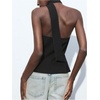 image:imageMakeMeChic Womens Halter Tops Work Button Down Vest Dressy Suit Sleeveless Tops with ScarfBlack