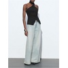 image:imageMakeMeChic Womens Halter Tops Work Button Down Vest Dressy Suit Sleeveless Tops with ScarfBlack