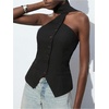 image:imageMakeMeChic Womens Halter Tops Work Button Down Vest Dressy Suit Sleeveless Tops with ScarfBlack