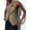 image:imageMakeMeChic Womens Halter Tops Work Button Down Vest Dressy Suit Sleeveless Tops with ScarfCoffee Brown