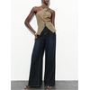 image:imageMakeMeChic Womens Halter Tops Work Button Down Vest Dressy Suit Sleeveless Tops with ScarfCoffee Brown