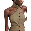 image:imageMakeMeChic Womens Halter Tops Work Button Down Vest Dressy Suit Sleeveless Tops with ScarfCoffee Brown