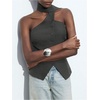 image:imageMakeMeChic Womens Halter Tops Work Button Down Vest Dressy Suit Sleeveless Tops with ScarfDark Grey