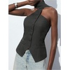 image:imageMakeMeChic Womens Halter Tops Work Button Down Vest Dressy Suit Sleeveless Tops with ScarfDark Grey