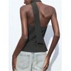 image:imageMakeMeChic Womens Halter Tops Work Button Down Vest Dressy Suit Sleeveless Tops with ScarfDark Grey