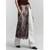 image:imageMakeMeChic Womens Lace Skirt Floral Mesh Wrap Tie Side Elegant Coverup Fall SkirtsBrown