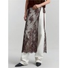 image:imageMakeMeChic Womens Lace Skirt Floral Mesh Wrap Tie Side Elegant Coverup Fall SkirtsBrown