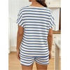 image:imageMakeMeChic Womens Maternity 2 Piece Summer Outfits Striped Crew Neck Short Sleeve Tee and Shorts Pregnancy SetsBlue