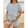 image:imageMakeMeChic Womens Maternity 2 Piece Summer Outfits Striped Crew Neck Short Sleeve Tee and Shorts Pregnancy SetsBlue