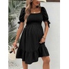 image:imageMakeMeChic Womens Maternity Dress Summer Beach Sundress Floral Puff Sleeve Baby Shower DressBlack