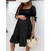 image:imageMakeMeChic Womens Maternity Dress Summer Beach Sundress Floral Puff Sleeve Baby Shower DressBlack