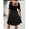 image:imageMakeMeChic Womens Maternity Dress Summer Beach Sundress Floral Puff Sleeve Baby Shower DressBlack