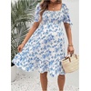 image:imageMakeMeChic Womens Maternity Dress Summer Beach Sundress Floral Puff Sleeve Baby Shower DressBlue