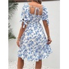 image:imageMakeMeChic Womens Maternity Dress Summer Beach Sundress Floral Puff Sleeve Baby Shower DressBlue