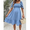 image:imageMakeMeChic Womens Maternity Dress Summer Beach Sundress Floral Puff Sleeve Baby Shower DressBlue Solid