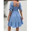 image:imageMakeMeChic Womens Maternity Dress Summer Beach Sundress Floral Puff Sleeve Baby Shower DressBlue Solid