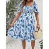 image:imageMakeMeChic Womens Maternity Dress Summer Beach Sundress Floral Puff Sleeve Baby Shower DressBlue and White