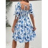 image:imageMakeMeChic Womens Maternity Dress Summer Beach Sundress Floral Puff Sleeve Baby Shower DressBlue and White