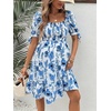 image:imageMakeMeChic Womens Maternity Dress Summer Beach Sundress Floral Puff Sleeve Baby Shower DressBlue and White