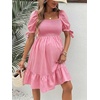 image:imageMakeMeChic Womens Maternity Dress Summer Beach Sundress Floral Puff Sleeve Baby Shower DressDusty Pink