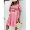 image:imageMakeMeChic Womens Maternity Dress Summer Beach Sundress Floral Puff Sleeve Baby Shower DressDusty Pink