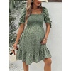 image:imageMakeMeChic Womens Maternity Dress Summer Beach Sundress Floral Puff Sleeve Baby Shower DressGreen