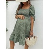 image:imageMakeMeChic Womens Maternity Dress Summer Beach Sundress Floral Puff Sleeve Baby Shower DressGreen
